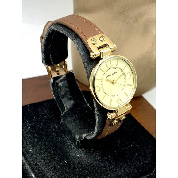 Anne Klein Women's Watch 10/9442 Gold Dial Quartz 26mm Brown Leather Band - Picture 13 of 13